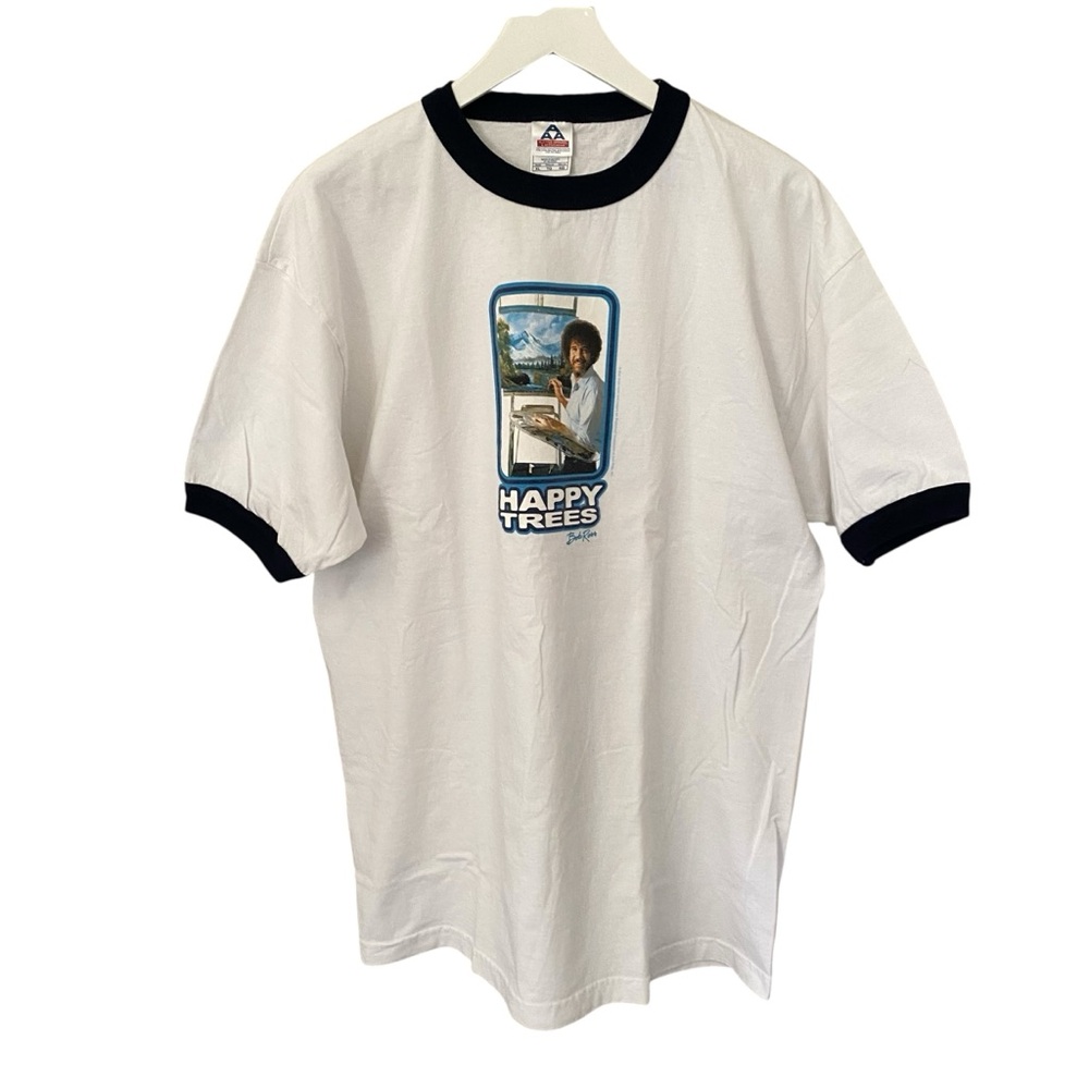 Vtg Bob Ross Happy Trees Faded Ringer Shirt XL Art Artist Funny Grunge 90s Y2K